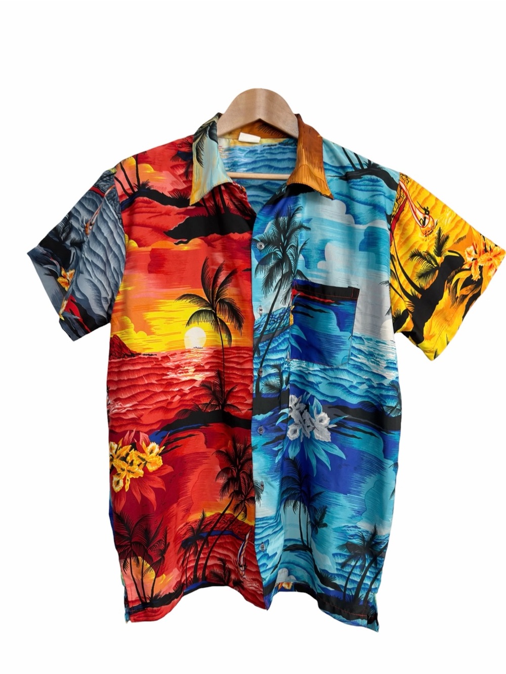 King Kameha Hawaiian Shirt Size Large Tropical Beach Sunset Aloha Button Up